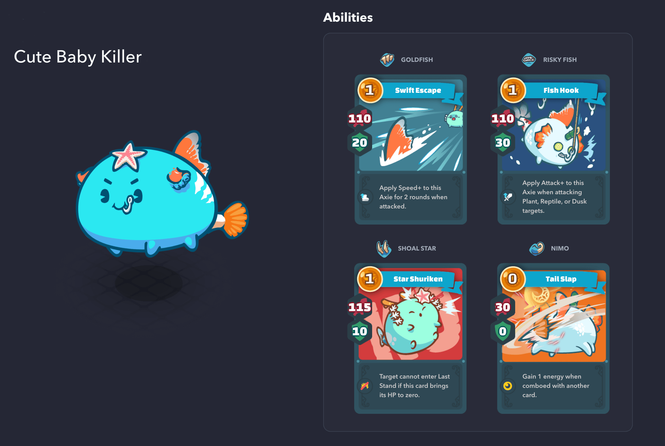 每個 Axie 都有不同的技能屬性